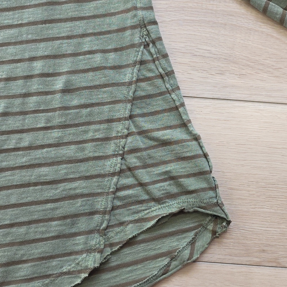 Free People Striped Olive Green Lace-Sleeve Women's Top - Picture 7 of 11